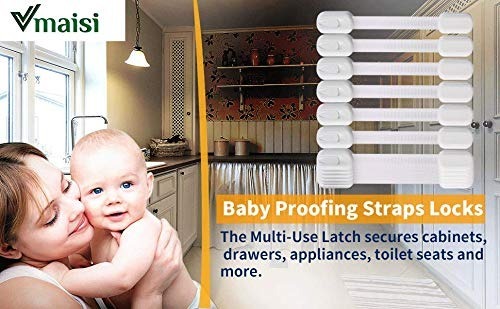 6 Pack Eco-Baby Safety Cabinet Proofing for Babies - 3M Adhesive Baby Proofing Straps, Refrigerator Lock Straps, Child Proof Locks for Cabinet, Toilet Seat, Cupboard, Door with Easy Installation