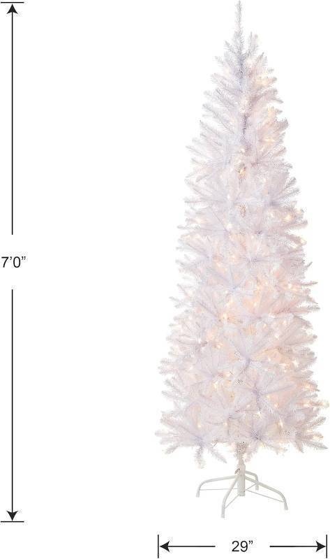 7 ft Pre-Lit Kingswood Fir Slim Artificial Christmas Tree, 300 Clear Lights, White
