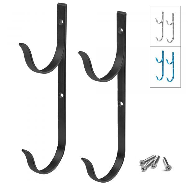 Aluminum Hanger Set, Blue, 2 Sets of 2 Hooks - Black, for Telescoping Poles, Leaf Rakes, Skimmers, Nets, Brushes, Vacuum Hoses, etc.