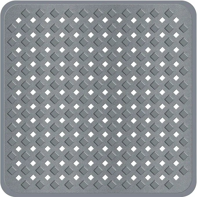 Non Slip Shower Mat for Shower Room with Drain Holes and Suction Cups Diamond Pattern 21 x 21 Inch Machine Washable Shower Accessories