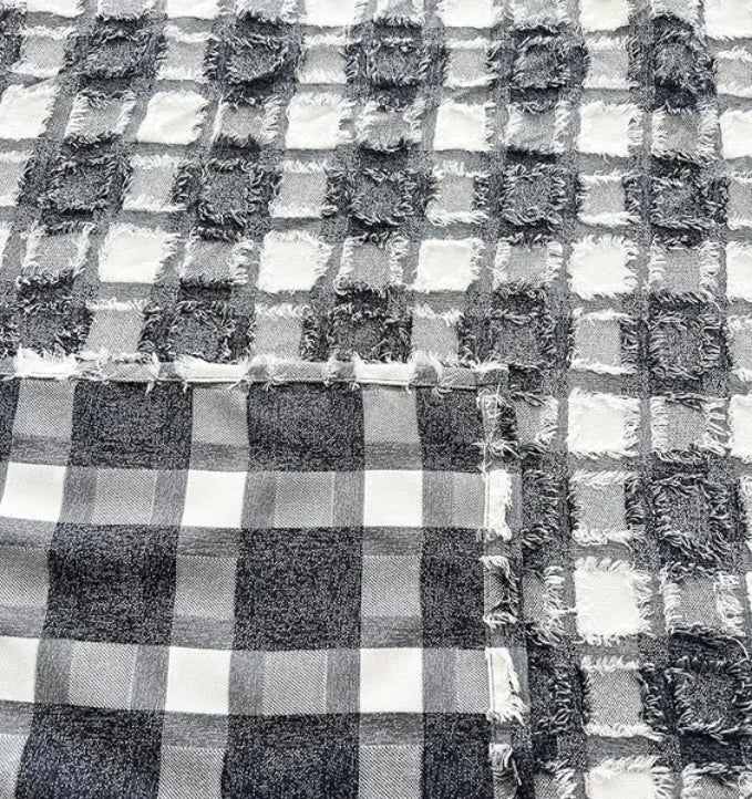 Farmhouse Fashion Plaids Boho Pattern Clipped Yarn Straight Valance for Farmhouse Bathroom/Bedroom/Living Room - Vintage Chic Textured (Black and White)