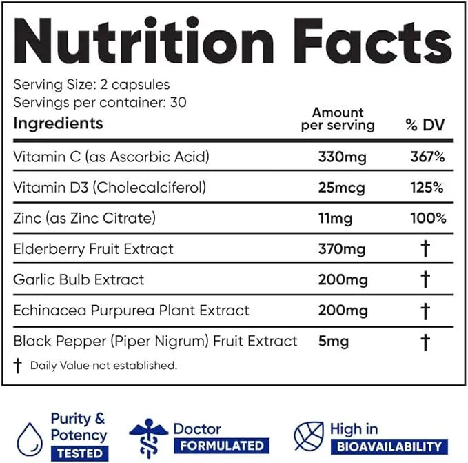 Immuneti - Advanced Immune Defense, 6-in-1 Powerful Blend of Vitamin C, Vitamin D3, Zinc, Elderberries, Garlic Bulb, Echinacea - Supports Overall Health, Provides Vital Nutrients & Antioxidants