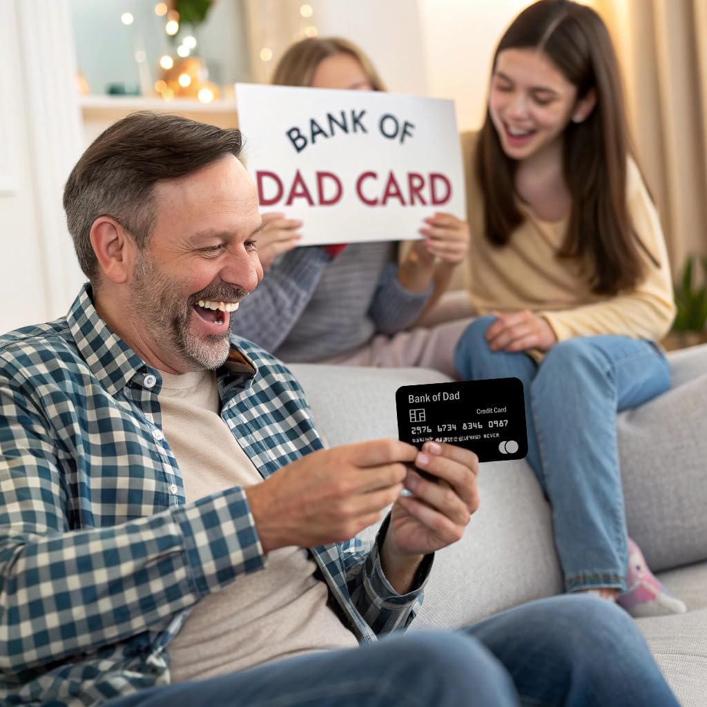 Metal Bank of Dad Wallet Card – Funny Novelty Credit Card Gifts for Dad Fathers – Unique Gag Gift for Father’s Day Birthdays Christmas