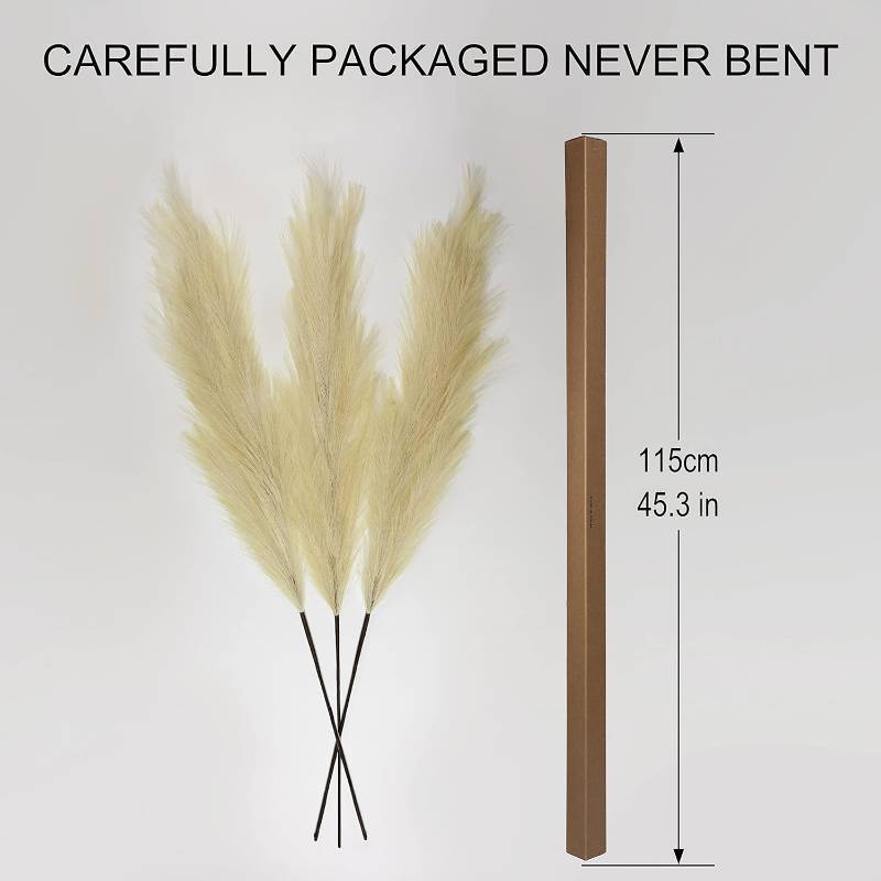 3 Branch Set Faux Pampas Grass Dcor Tall -Artificial Dried Pampas Grass 3 Pieces 115cm(45inches) Bunny Tails Dried Flowers - Pompas Grass Branches- Modern Boho Decor For Home Office