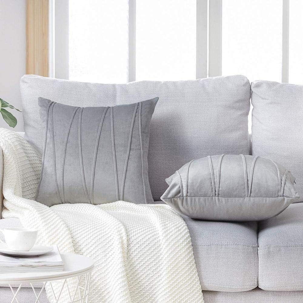 Pack of 2 Striped Velvet Throw Pillow Covers Modern Decorative Couch Throws Square Soft Cozy Pillowcases for Winter Bed Sofa Cushion Living Room (Gray, 22" x 22")