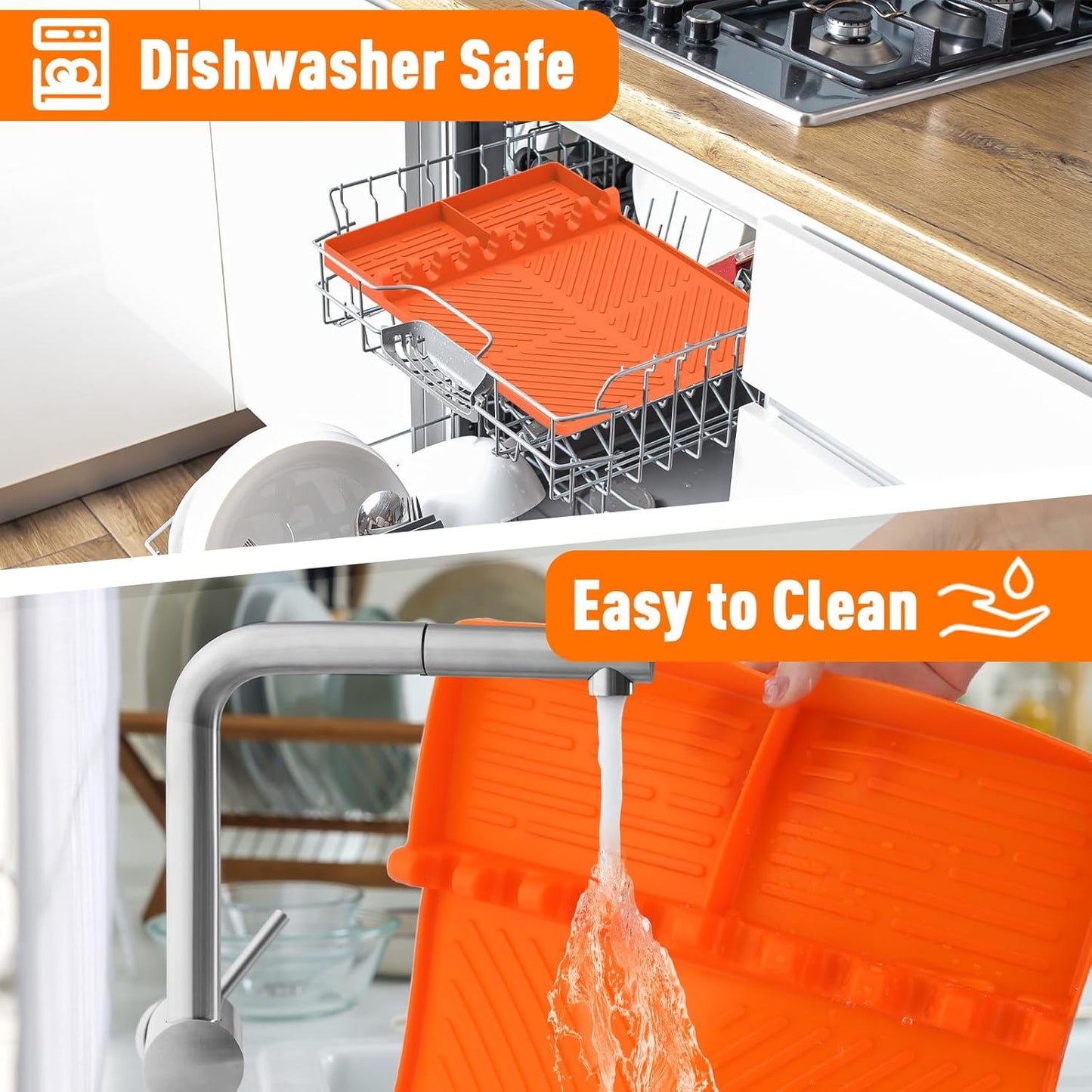 Silicone Grill Mat 16"x11.5", BBQ Griddle Tools Mat with Drip Pad, Spatula Mat for Outdoor Kitchen Counter, Gifts for Men (Orange)