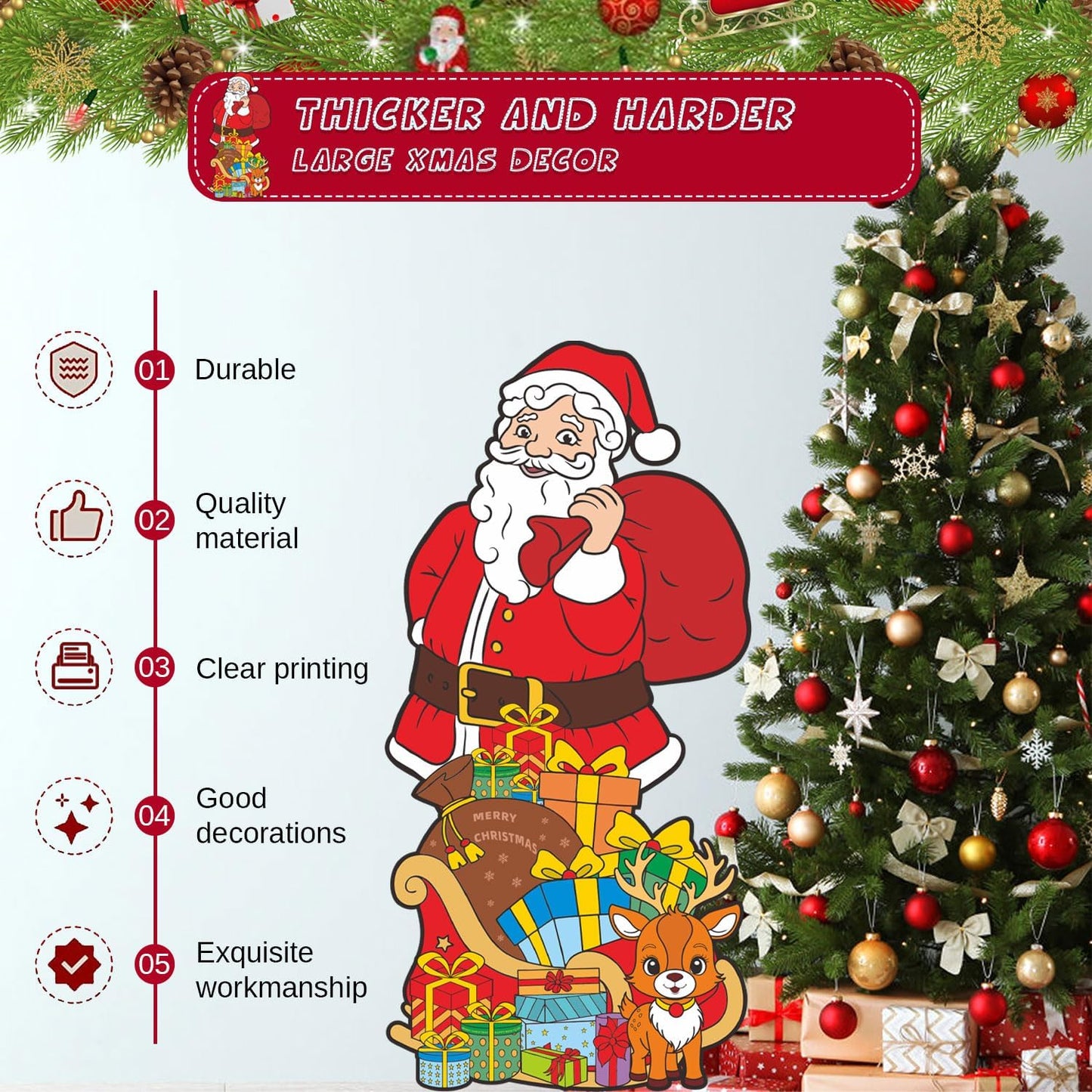 Large Santa Claus Christmas Decorations, Christmas Cardboard Cutout Standup for Xmas Wall Door Tree Porch Window Decor