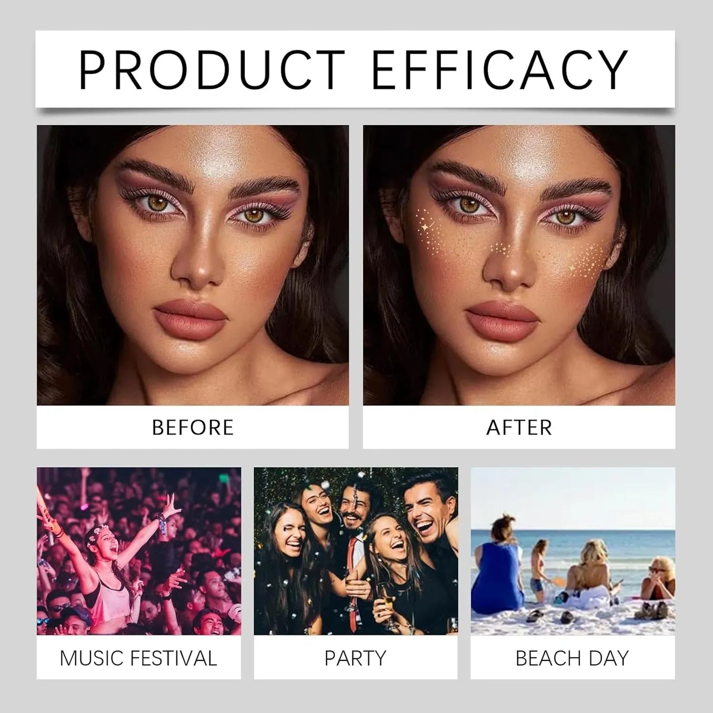 Makeup Patches, Face Makeup Patches, glitter freckles face tattoo, golden Fake Freckles, Waterproof Faux Freckles, Temporary Face Freckles For Women-6 Count