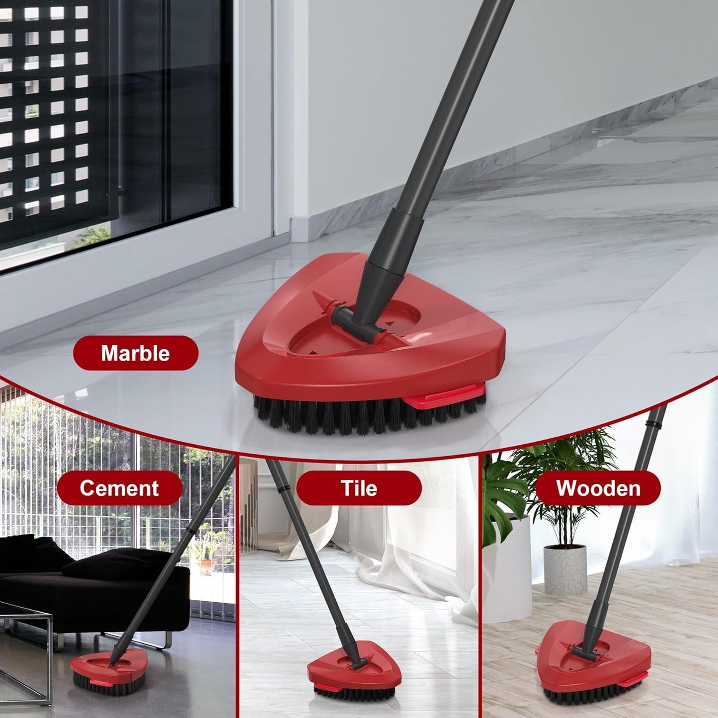 2-Pack Spin Mop Scrub Brush Replacement Heads Compatible with O-Cedar RinseClean 2-Tank System, Triangular Hard-Bristle Scrubber Mop Head for Kitchen and Bathroom Deep Cleaning