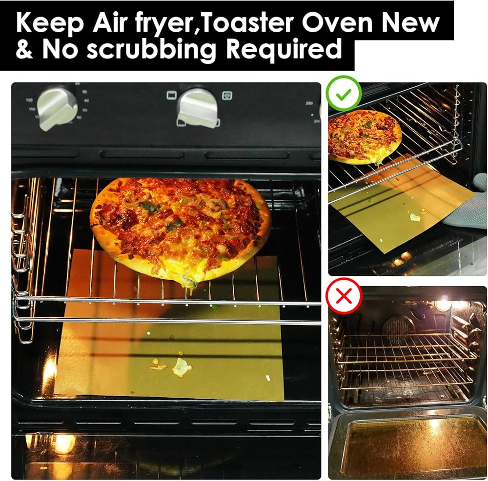 Air Fryer Oven Liners & Grill Mats 6 Pack (11.5" x 11.5") – Non-Stick, Reusable, Heat Resistant Toaster Oven Sheets – Cut-to-Fit, BPA Free & Dishwasher Safe, Black