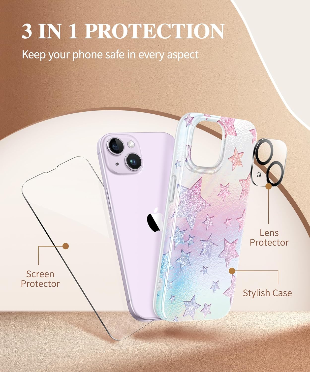 iPhone 14 Case STARS/GRADIENT PURPLE 6.1" with 10ft Military Grade Drop Protection