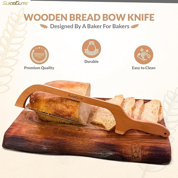 Bow Style Bread and Bagel Slicer Bread Knife - Pinewood (RIGHT HANDED)
