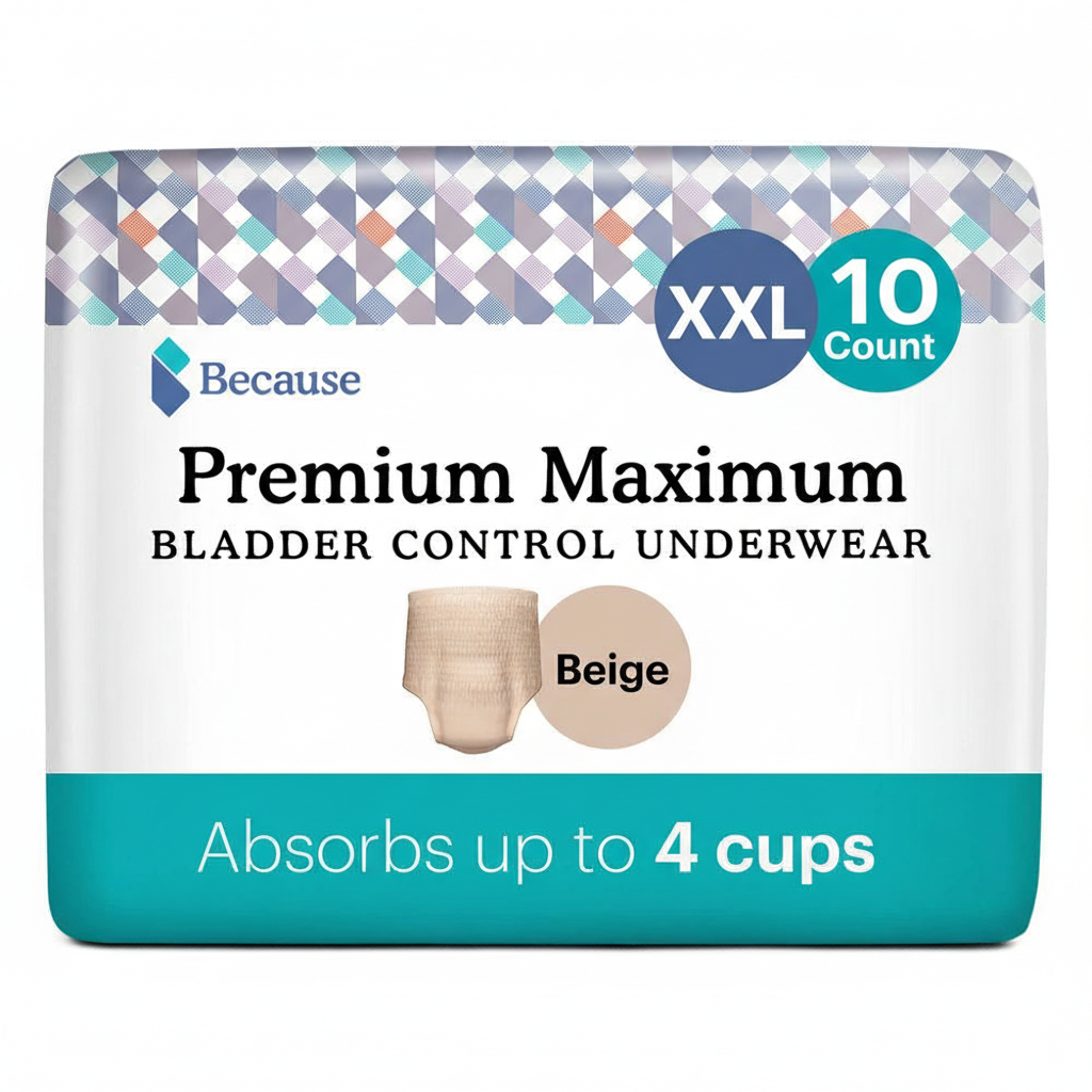 Because. 10 count premium maximum bladder control underwear XXL beige