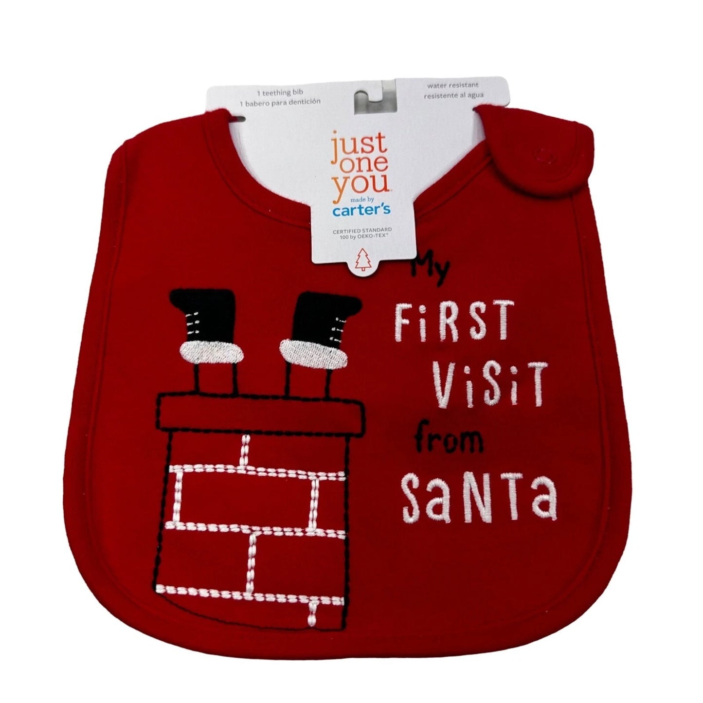 Baby Teething Bib My First Visit From Santa Red