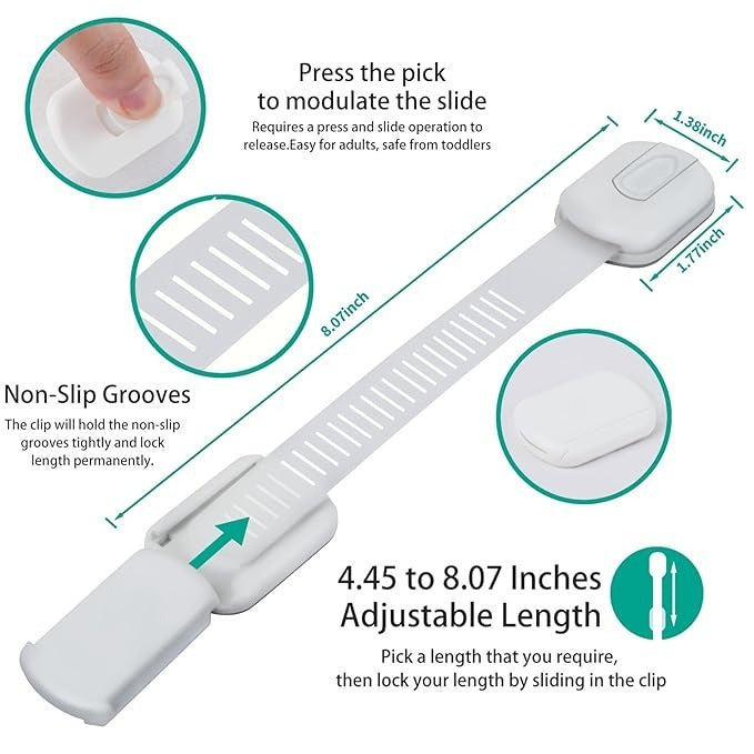 6 Pack Eco-Baby Safety Cabinet Proofing for Babies - 3M Adhesive Baby Proofing Straps, Refrigerator Lock Straps, Child Proof Locks for Cabinet, Toilet Seat, Cupboard, Door with Easy Installation