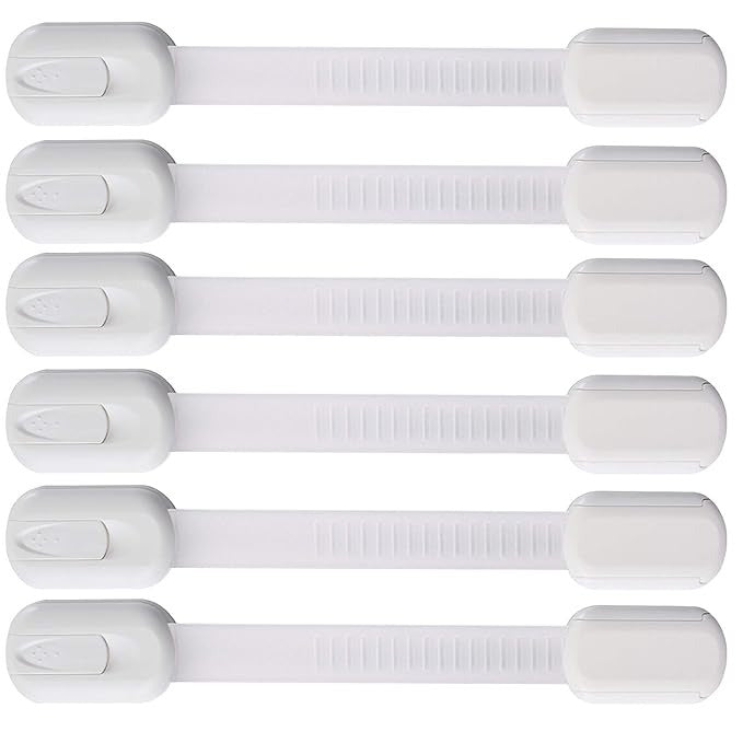 6 Pack Eco-Baby Safety Cabinet Proofing for Babies - 3M Adhesive Baby Proofing Straps, Refrigerator Lock Straps, Child Proof Locks for Cabinet, Toilet Seat, Cupboard, Door with Easy Installation
