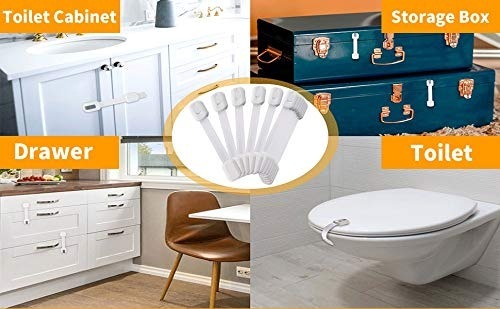 6 Pack Eco-Baby Safety Cabinet Proofing for Babies - 3M Adhesive Baby Proofing Straps, Refrigerator Lock Straps, Child Proof Locks for Cabinet, Toilet Seat, Cupboard, Door with Easy Installation