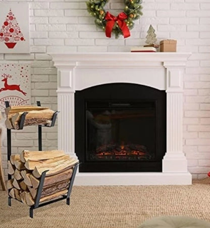 2-Tier Indoor Firewood & Kindling Rack – Metal Fireplace Log Holder & Storage
