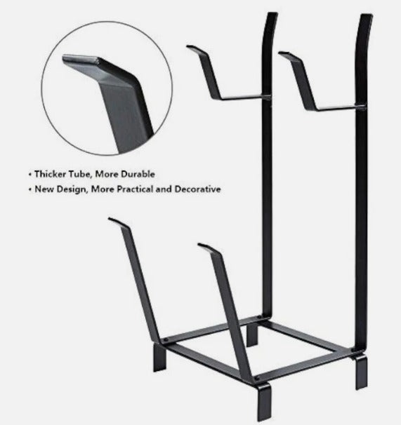 2-Tier Indoor Firewood & Kindling Rack – Metal Fireplace Log Holder & Storage