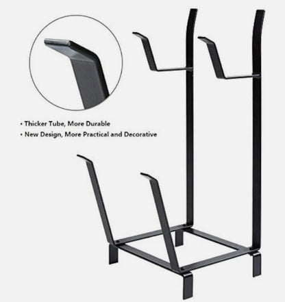 2-Tier Indoor Firewood & Kindling Rack – Metal Fireplace Log Holder & Storage