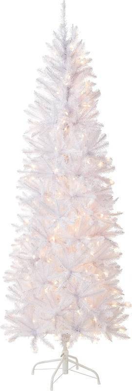 7 ft Pre-Lit Kingswood Fir Slim Artificial Christmas Tree, 300 Clear Lights, White
