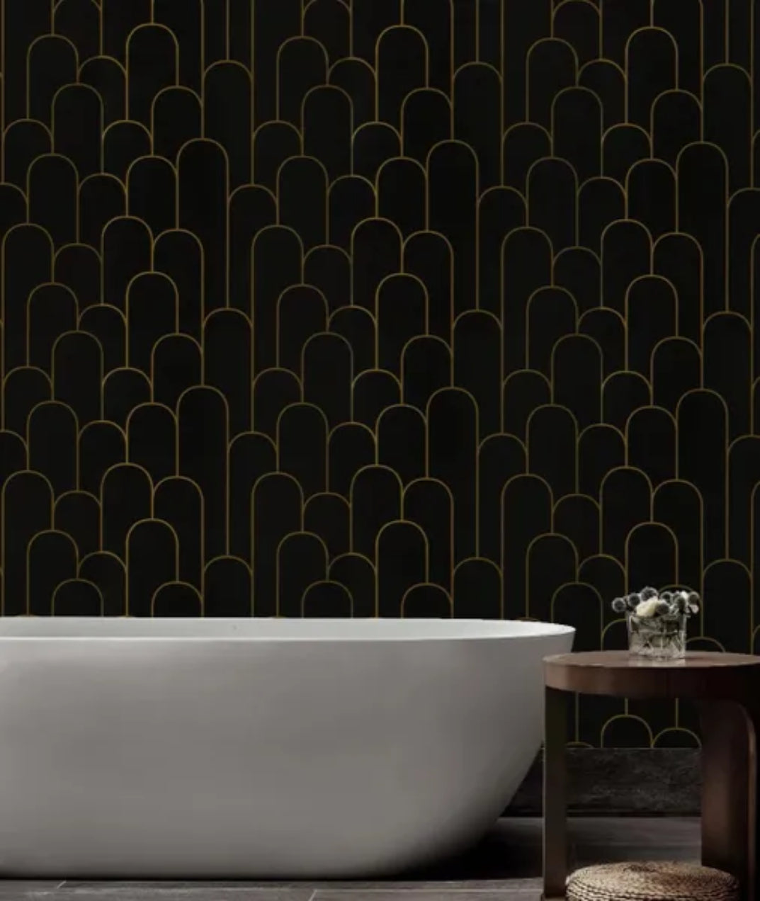 Peel and Stick Wallpaper Modern Black and Gold Geometric Stripe Removable Contact Paper Wall Vinyl 17.3"X118.7"