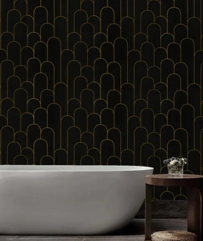 Peel and Stick Wallpaper Modern Black and Gold Geometric Stripe Removable Contact Paper Wall Vinyl 17.3"X118.7"