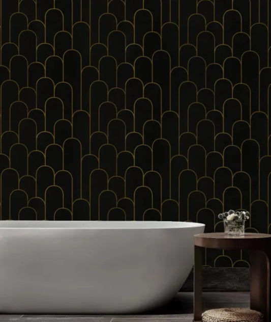 Peel and Stick Wallpaper Modern Black and Gold Geometric Stripe Removable Contact Paper Wall Vinyl 17.3"X118.7"