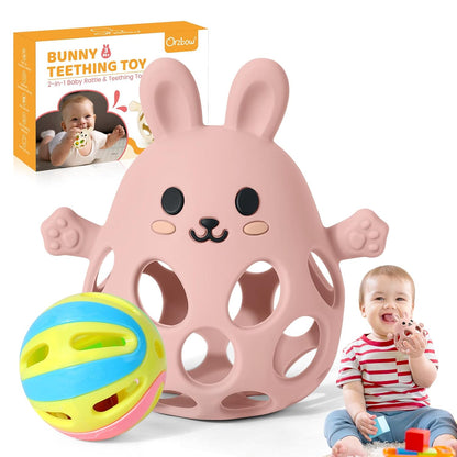 New Infant Silicone Baby Teether Toy Sensory Toy from 0 Months Prevents Finger Sucking (Rose Pink)