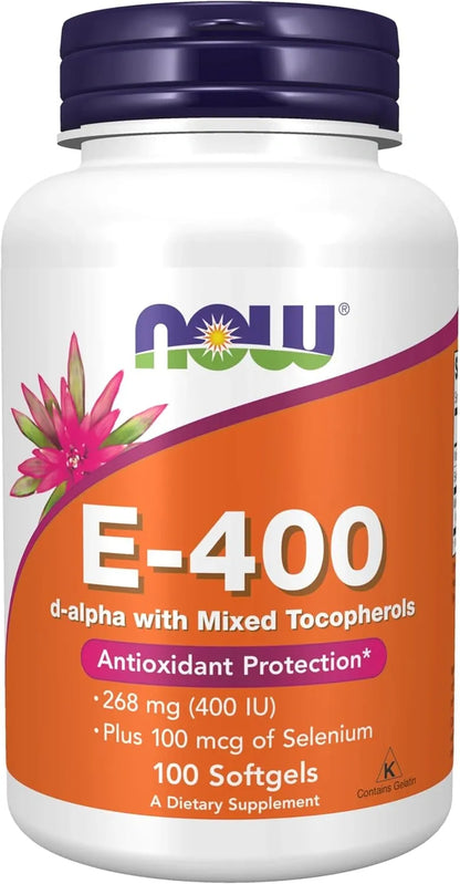NOW Supplements, Vitamin E-400 IU, Mixed Tocopherols, Antioxidant Protection*, 100 Softgels