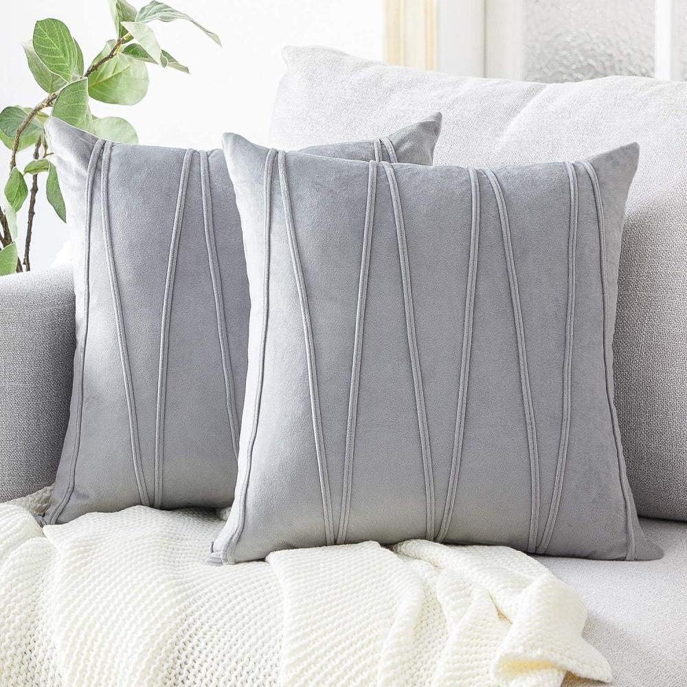 Pack of 2 Striped Velvet Throw Pillow Covers Modern Decorative Couch Throws Square Soft Cozy Pillowcases for Winter Bed Sofa Cushion Living Room (Gray, 22" x 22")