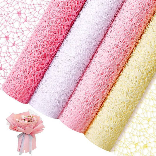 4 Rolls Bouquet Wrapping Paper Jacquard Net Mesh Openwork Floral Wrapping Paper 20 x 177 Inch Korean Flower Wrapping Paper Florist Supplies Fresh Flowers Gift Wedding Birthday Graduation DIY Crafts