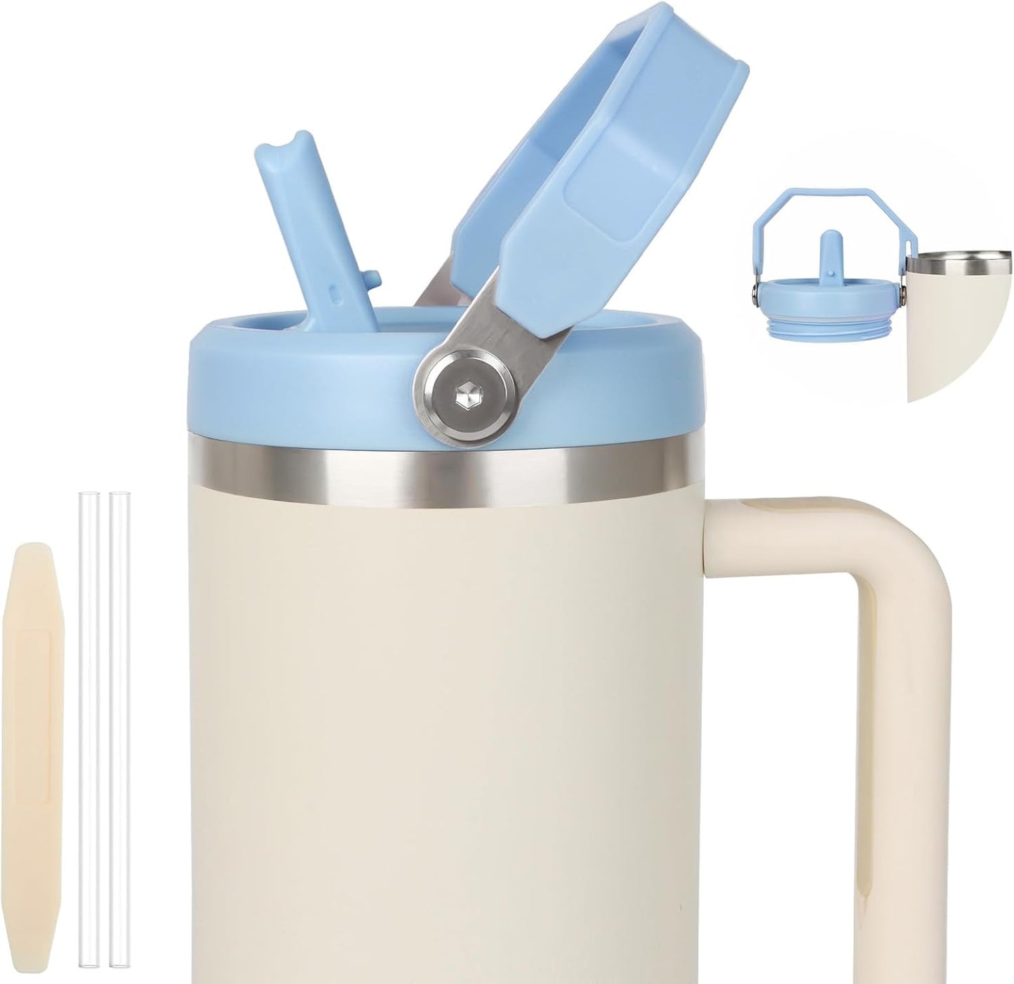 40 oz Flip Straw Leak Proof Lid with Handle for 40 oz. Stanley Quencher H2.0 & Pro Tour, Replacement Lid, Spill-proof, & Reusable (blue)