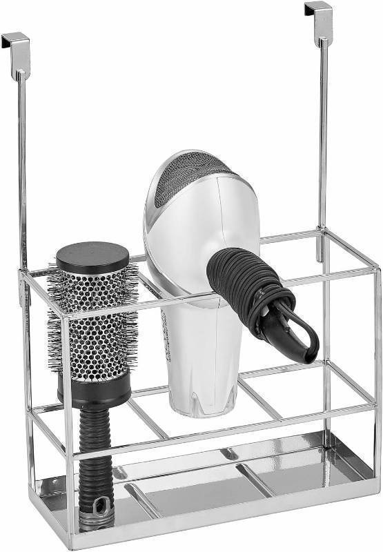 mDesign Steel Bathroom Over Cabinet Door Hair Tool Storage Organizer, Accessory Holder, Holder for Hair Dryer, Straightener, Curling Iron, Styling Products
