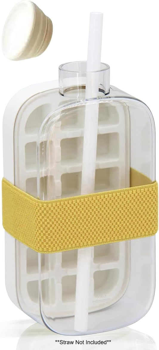 Ice Cube Trays for Freezer, 2 In 1 Ice Cube Tray Water Bottle with Lid and Bin, New Vertical Tray with Lid for Freezer, Easy Ice Release for Freezer (White, 800ml+18 Grids, Straw Not Included)