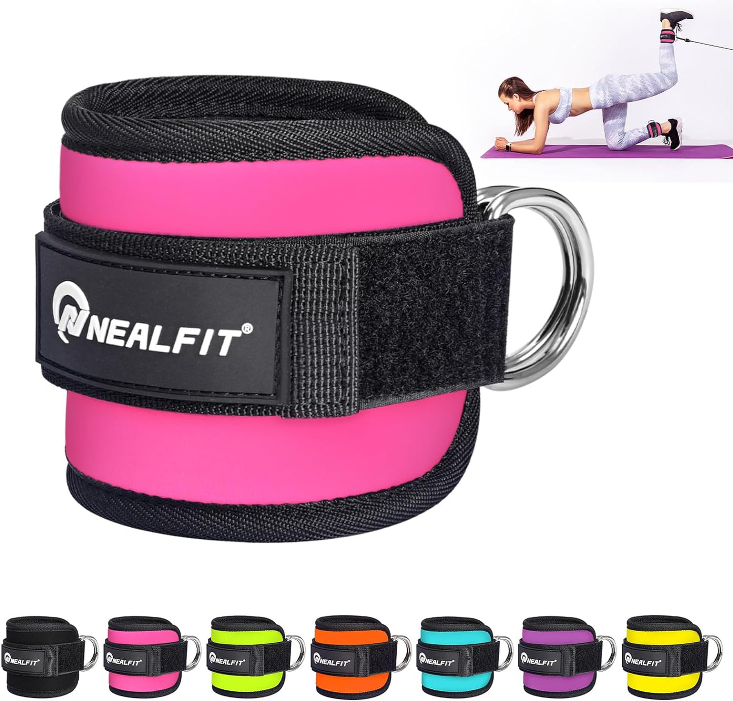 Ankle Strap for Cable Machine, Gym Ankle Cuff for Kickbacks, Leg Extensions, Glute Workouts, Booty Hip Abductors Exercise for Women and Men (PINK)