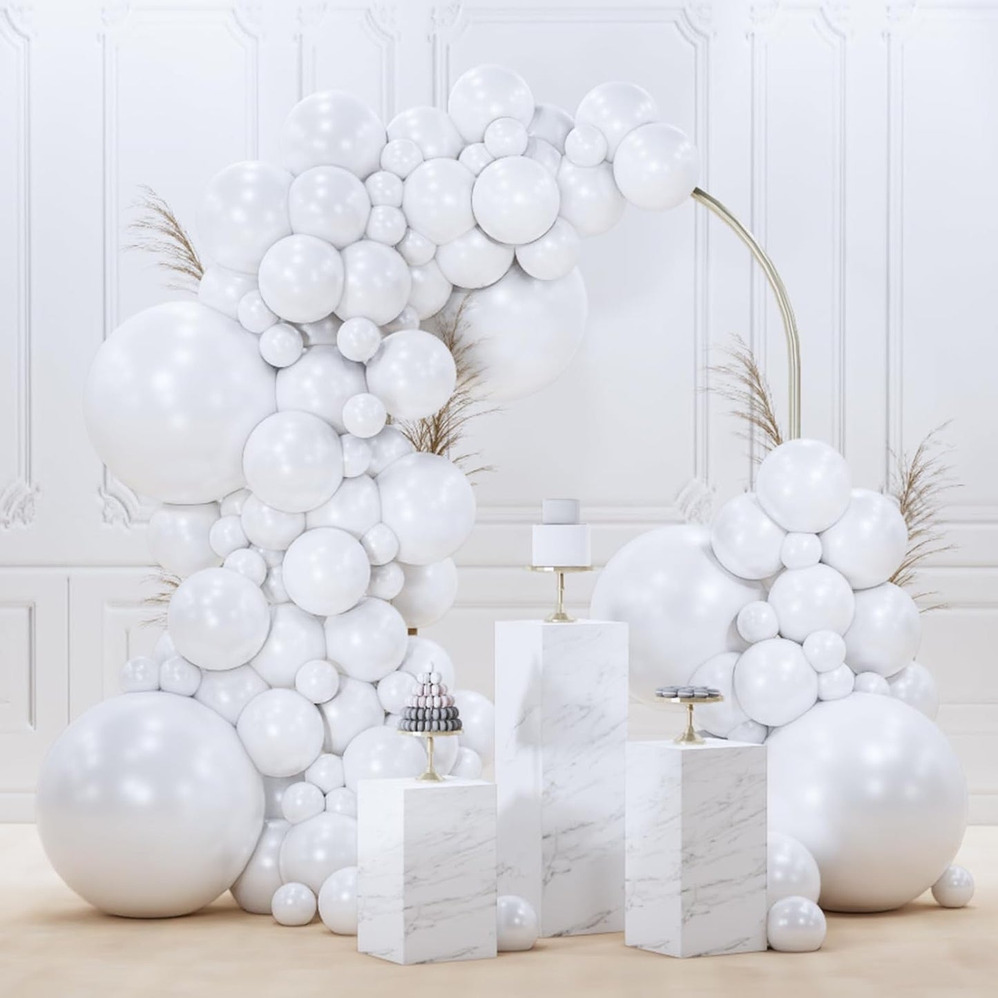 PartyWoo Pearl White Balloons 140 pcs Different Sizes Pack of 18 12 10 5 Inch White Latex Balloon Arch Kit Garland for Wedding Bridal Graduation Baby Shower Birthday Party Decorations White-Z30