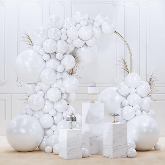 PartyWoo Pearl White Balloons 140 pcs Different Sizes Pack of 18 12 10 5 Inch White Latex Balloon Arch Kit Garland for Wedding Bridal Graduation Baby Shower Birthday Party Decorations White-Z30