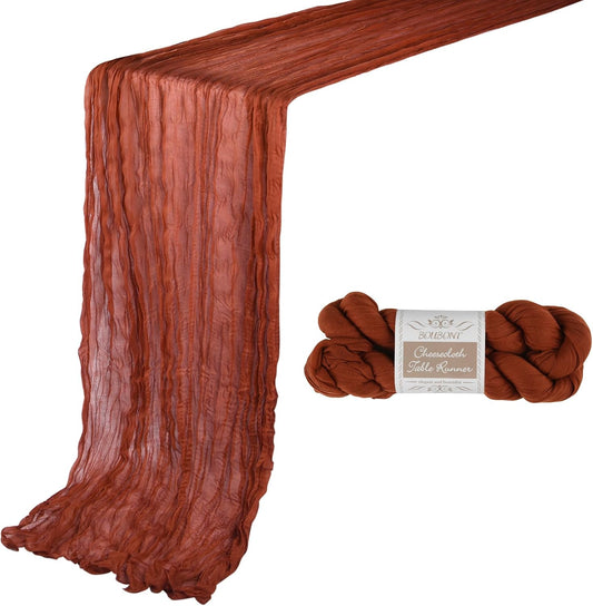 Terracotta 10ft Cheesecloth Table Runner 35x120 Inch Boho Gauze Table Runner for Birthday Party Wedding Decoration Baby Shower Christmas Decor Special Events