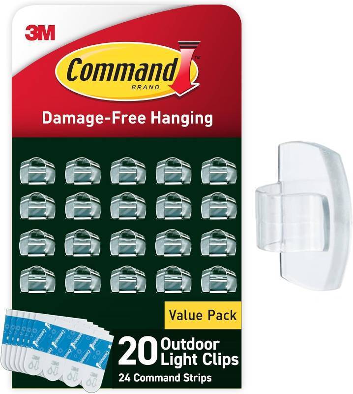 Command Outdoor Light Clips, 20 Clear Clips and 24 Command Strips