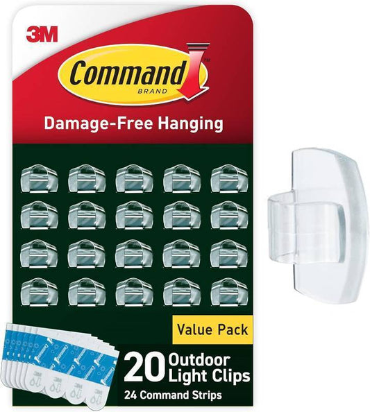Command Outdoor Light Clips, 20 Clear Clips and 24 Command Strips