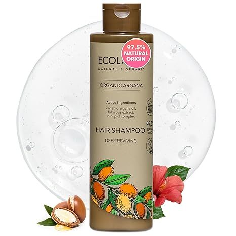 ECOLATIÈR Argan Oil Shampoo – 98.6% Natural, Vegan, Hydrating & Strengthening, Almond Oil & Hibiscus Extract for Revitalized Hair, Gentle for All Hair Types, 8.5 Fl Oz / 250ml