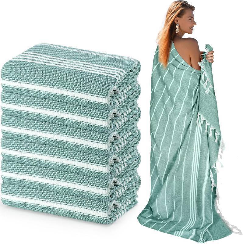 6 Pack Extra Large Cotton Turkish Beach Towels, Oversized Beach Blanket for Travel (Teal)