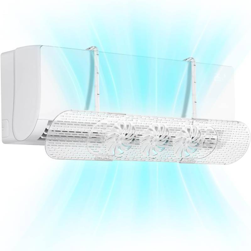 Adjustable Air Conditioner Deflector - Retractable AC Vent Deflector with Mini Fans Split Air Conditioners Accessory Anti Direct Blowing Wind Shield for Enhancing Air Circulation Inside (Transparent)