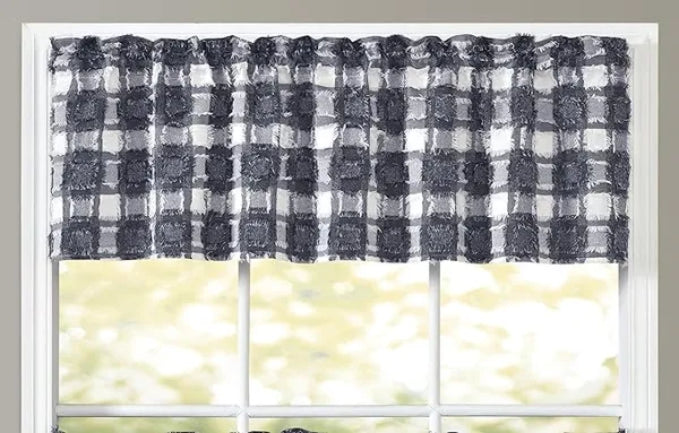 Farmhouse Fashion Plaids Boho Pattern Clipped Yarn Straight Valance for Farmhouse Bathroom/Bedroom/Living Room - Vintage Chic Textured (Black and White)