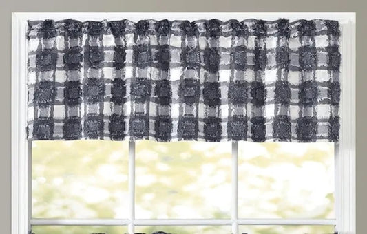 Farmhouse Fashion Plaids Boho Pattern Clipped Yarn Straight Valance for Farmhouse Bathroom/Bedroom/Living Room - Vintage Chic Textured (Black and White)
