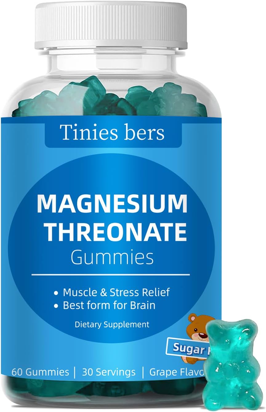 Magnesium Threonate Gummies 500mg, Sugar Free L-Threonate Gummies for Adults Kids, Best Mganesium Gummies for Brain, Non-GMO, Gulten Free, Vegan, Pectin, 60