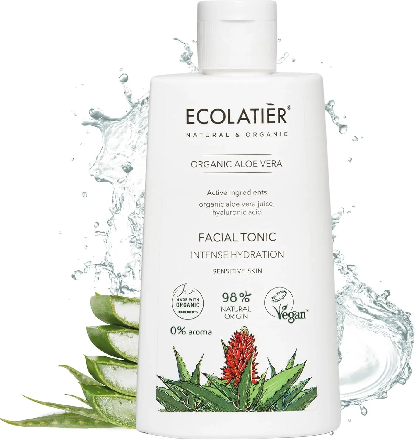 ECOLATIÈR Toner for Face with Organic Aloe Vera – Intense Hydration, Vegan, 98% Natural, Moisturizing & Soothing for Sensitive Skin, Gentle Daily Use, Tones & Softens, 8.5 Fl Oz / 250ml