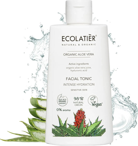 ECOLATIÈR Toner for Face with Organic Aloe Vera – Intense Hydration, Vegan, 98% Natural, Moisturizing & Soothing for Sensitive Skin, Gentle Daily Use, Tones & Softens, 8.5 Fl Oz / 250ml
