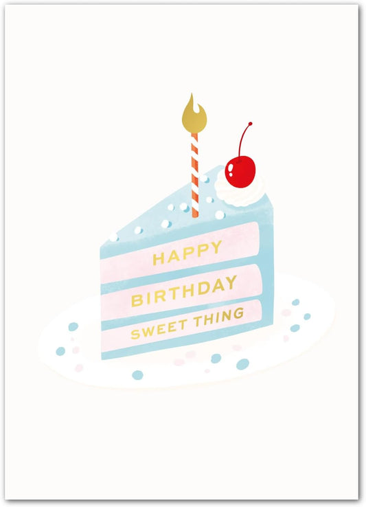 Gooji Cute Birthday Card for Her – Pastel Cake Slice Design with Cherry and Candle – Birthday Card for Women, Mom, Daughter, Wife, Friend, Girlfriend, Granddaughter, Niece – Includes Sentiment Inside
